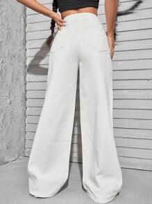 Jeans de pierna ancha con diseño roto con cremallera - Blanco - Ver 2