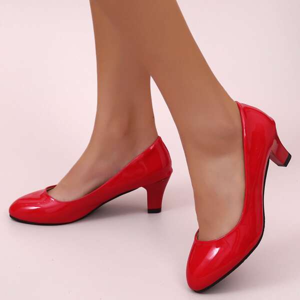 

Minimalist Cone Heeled Court Pumps, Red