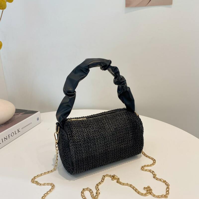 

Ruched Chain Straw bag, Black