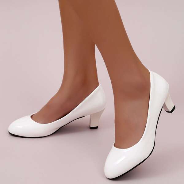 

Minimalist Cone Heeled Court Pumps, White