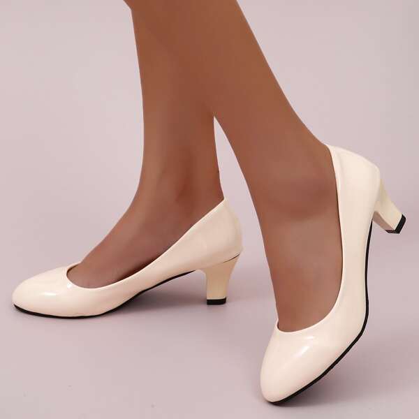 

Minimalist Cone Heeled Court Pumps, Beige