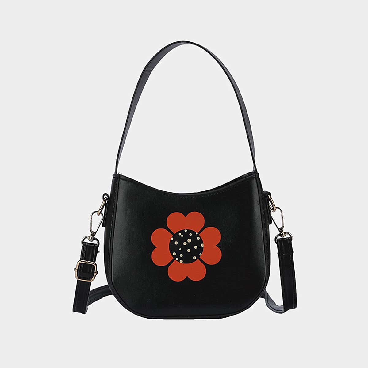 

Floral Pattern Satchel Bag, Black