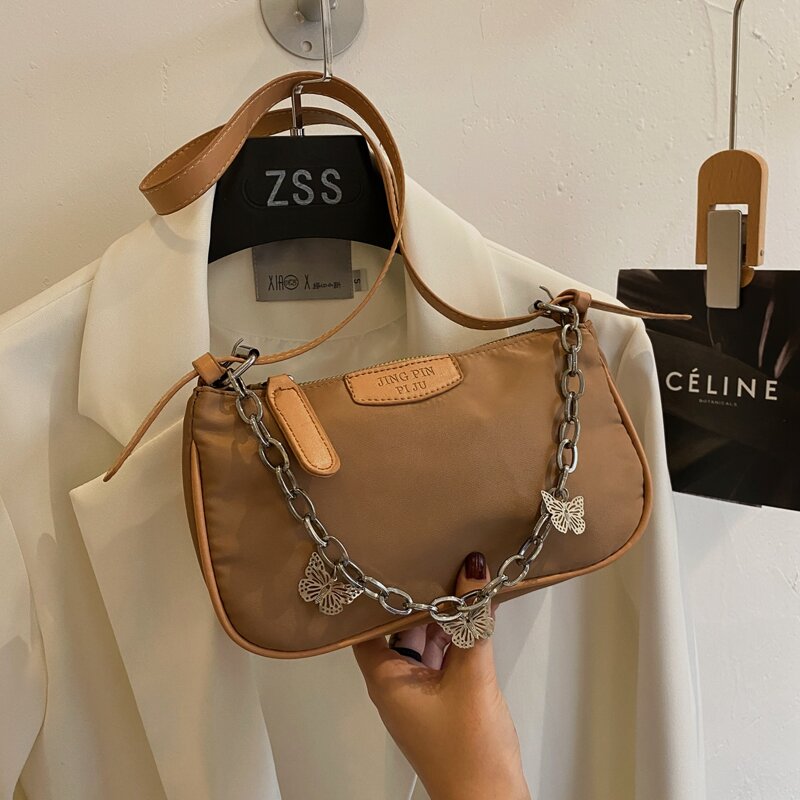 

Butterfly Decor Satchel Bag, Brown