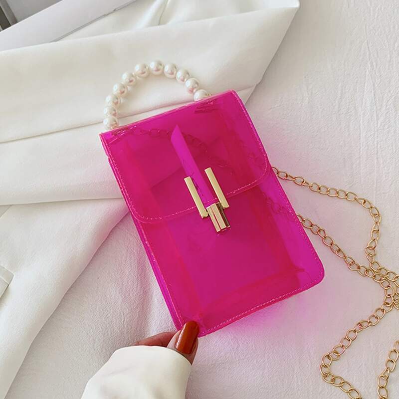 

Faux Pearl Beaded Satchel Bag, Pink