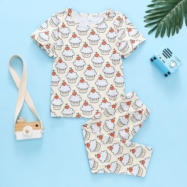

Toddler Girls Cup Cake Print Tee With Leggings, Multicolor