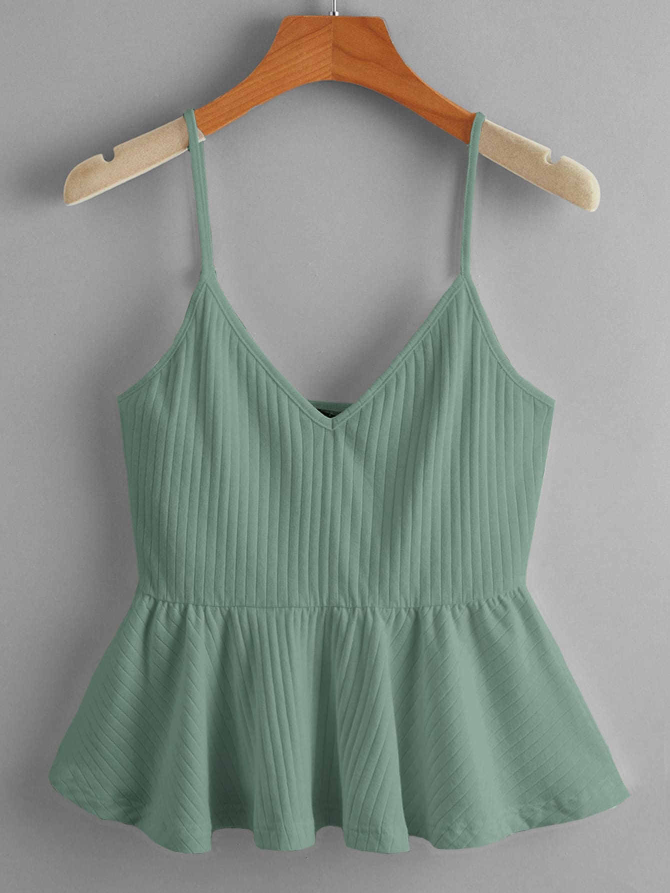 Soleia Top de tirantes bajo con fruncido tejido de canalé - verde menta - Ver 1