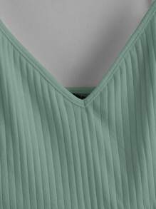 Soleia Top de tirantes bajo con fruncido tejido de canalé - verde menta - Ver 3