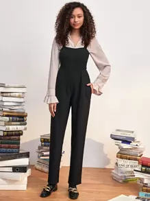 Áo liền quần Cắt ra Dây kéo màu trơn Hấp dẫn - màu đen - Xem 1