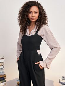 Áo liền quần Cắt ra Dây kéo màu trơn Hấp dẫn - màu đen - Xem 5