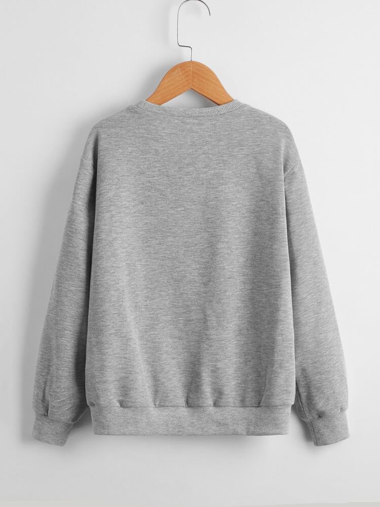 SHEIN Spring & Autumn Teenager Boys' Casual Round Neck Long Sleeve Diamond Print Drop Shoulder Sweatshirt - Light Grey - View 2