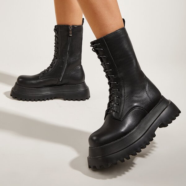 

Minimalist Lace-up Front Boots, Black