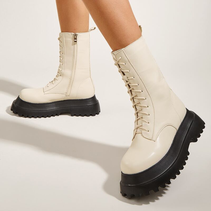 

Minimalist Lace-up Front Boots, Beige