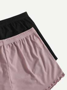 2pcs Lace Trim Cami Lounge Top & 2pcs Lettuce Hem Lounge Shorts - Multicolor - View 3