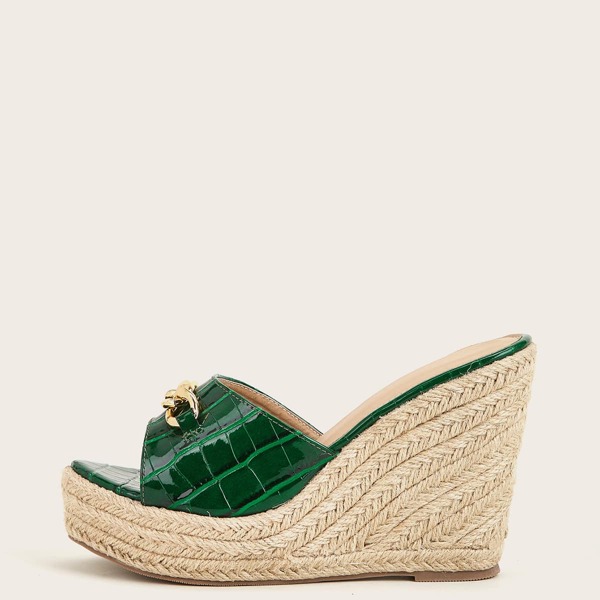 

Croc Embossed Chain Decor Wedge Mules, Green