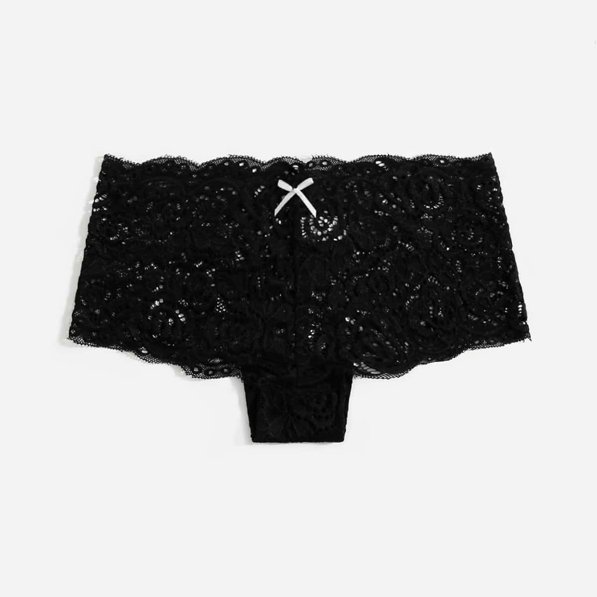 

Floral Lace Bow Panty, Black