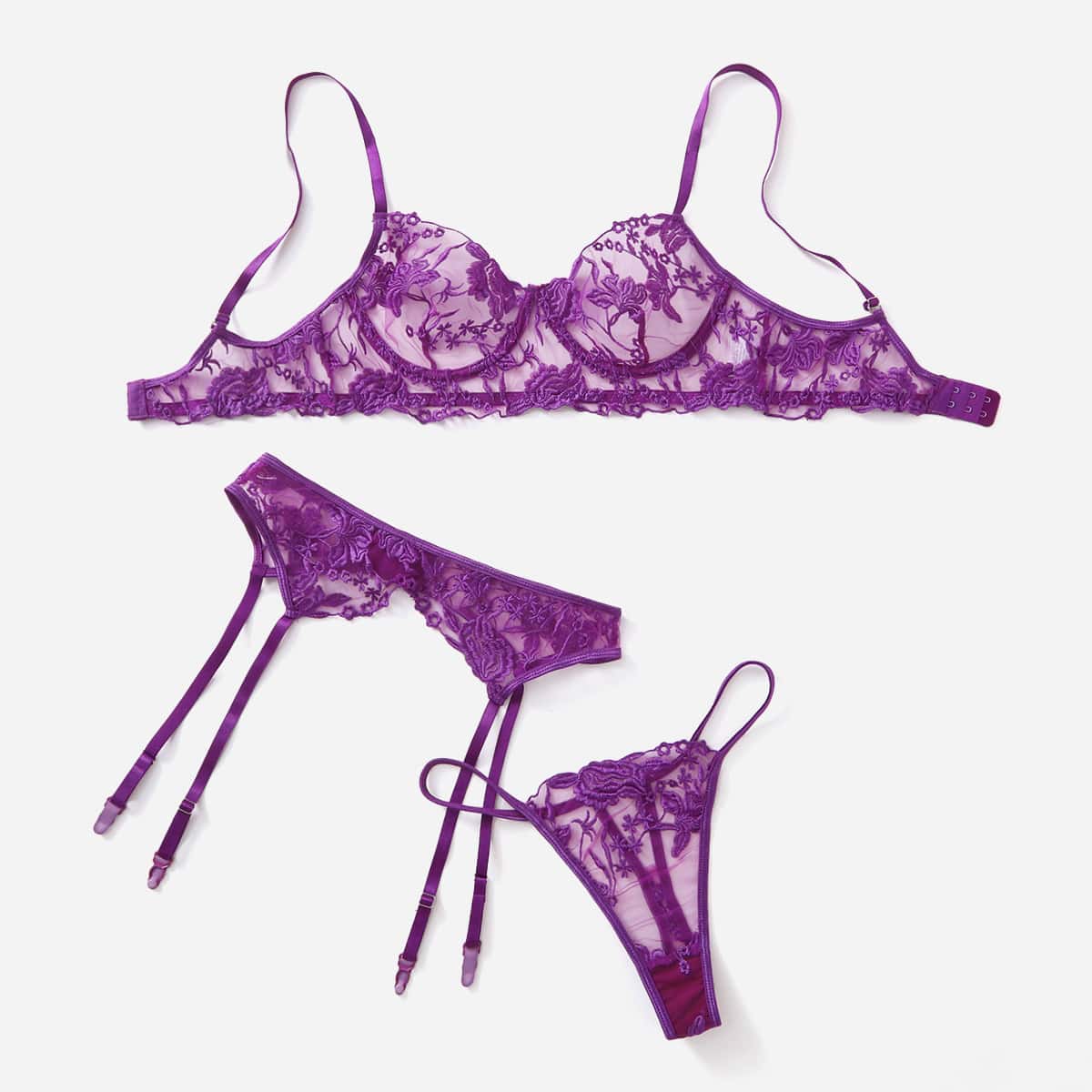 

3pack Lace Garter Lingerie Set, Purple