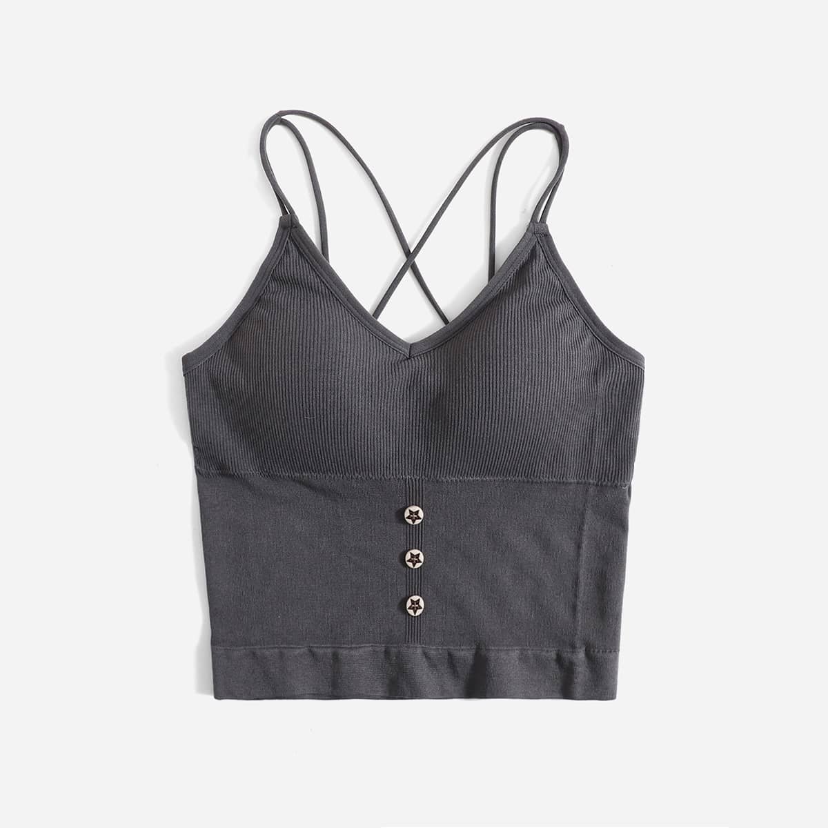 

Button Front Longline Bralette, Dark grey
