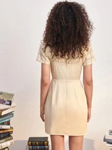 Solid Asymmetrical Detail Slit Hem Cami Dress Without Blouse - Khaki - View 2