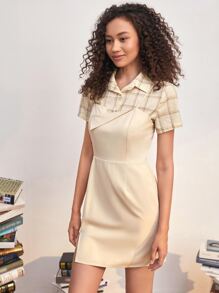 Solid Asymmetrical Detail Slit Hem Cami Dress Without Blouse - Khaki - View 4