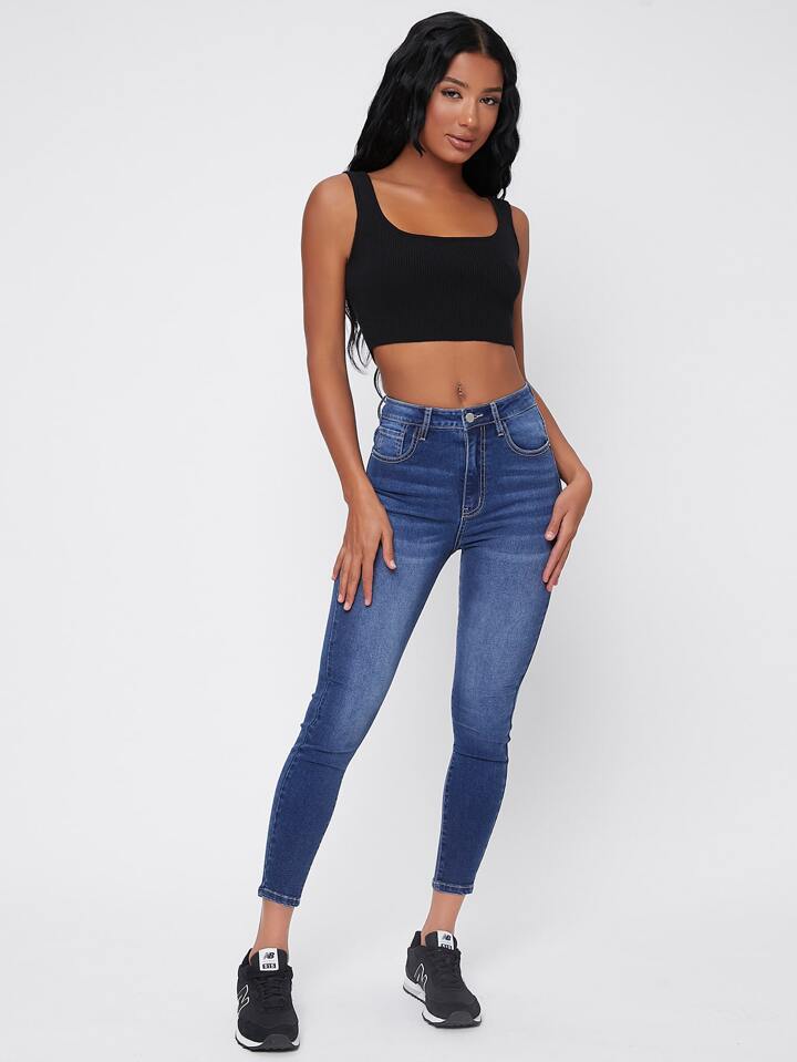 SHEIN Dark Wash Skinny Capri Jeans SHEIN