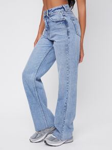 SHEIN Jeans boyfriend bajo crudo con lavado ligero