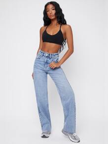SHEIN Jeans boyfriend bajo crudo con lavado ligero