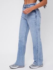 SHEIN Jeans boyfriend bajo crudo con lavado ligero