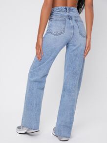 SHEIN Jeans boyfriend bajo crudo con lavado ligero