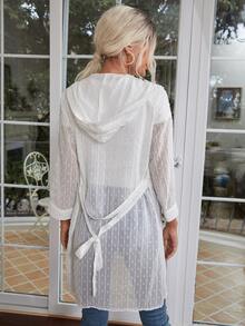Swiss Dot Belted Hooded Coat - White - View 2