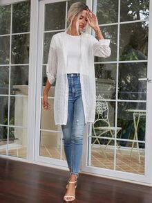 Swiss Dot Belted Hooded Coat - White - View 3