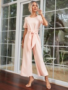 Combinaison ample unicolore à nœud - Vieux Rose - Voir 3