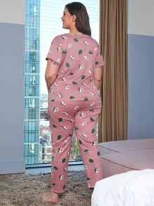 Conjunto de pijama con estampado de fruta con cubierta de ojo - Rosa vieja - Ver 2