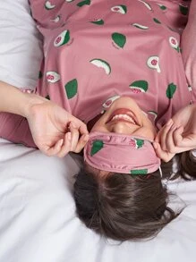 Conjunto de pijama con estampado de fruta con cubierta de ojo - Rosa vieja - Ver 4