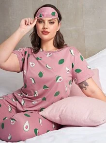 Conjunto de pijama con estampado de fruta con cubierta de ojo - Rosa vieja - Ver 5