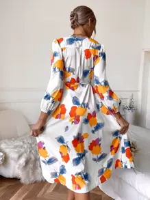 GENKIRA Vestido cruzado con cordón lateral de color combinado - Blanco - Ver 2