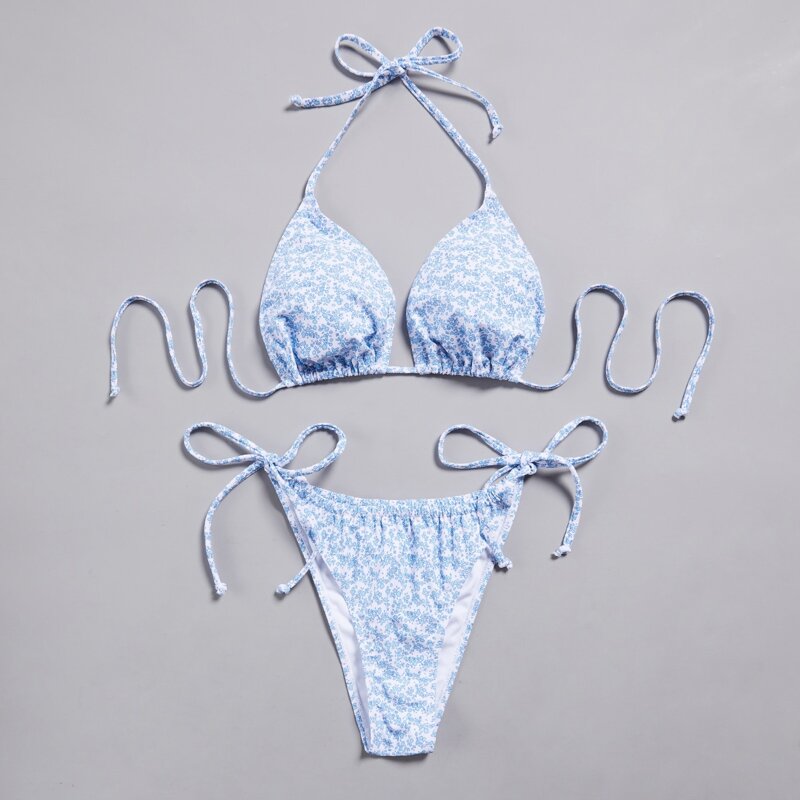 

Ditsy Floral Bikini Swimsuit, Blue and white