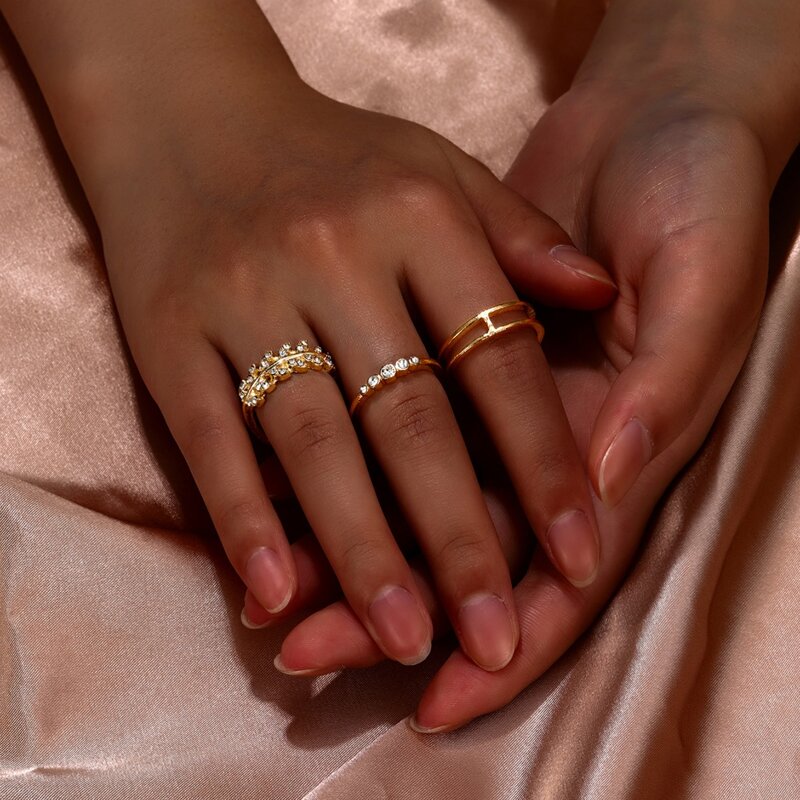 

3pcs Rhinestone Decor Ring, Gold