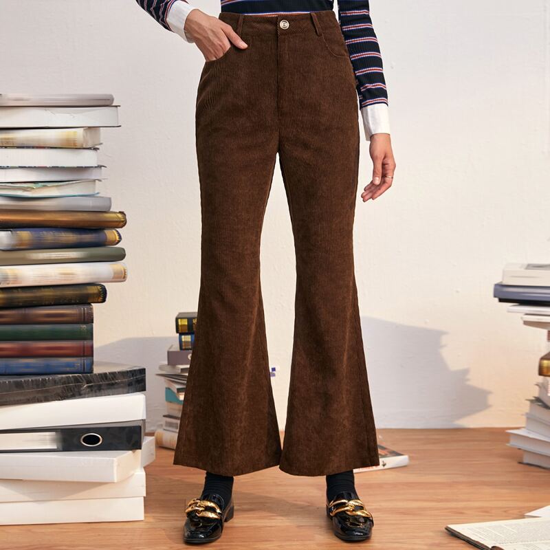 

Slant Pocket Flare Leg Pants, Chocolate brown