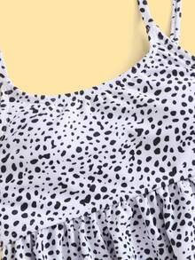 Conjunto de bikini con volantes en el dobladillo estampado dálmata para niña preadolescente, para verano y playa - Blanco y Negro - Ver 4