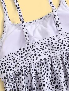 Conjunto de bikini con volantes en el dobladillo estampado dálmata para niña preadolescente, para verano y playa - Blanco y Negro - Ver 5