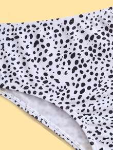 Conjunto de bikini con volantes en el dobladillo estampado dálmata para niña preadolescente, para verano y playa - Blanco y Negro - Ver 6
