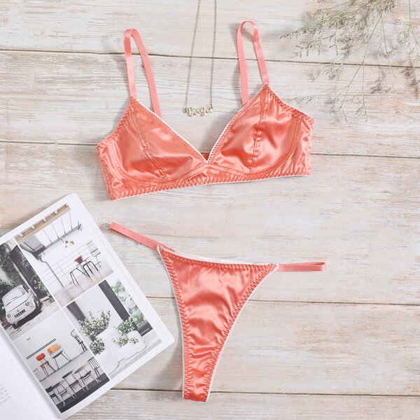 

Solid Satin Lingerie Set, Watermelon pink