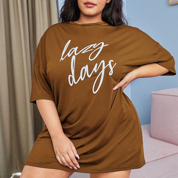 

Plus Letter Graphic Nightdress, Brown