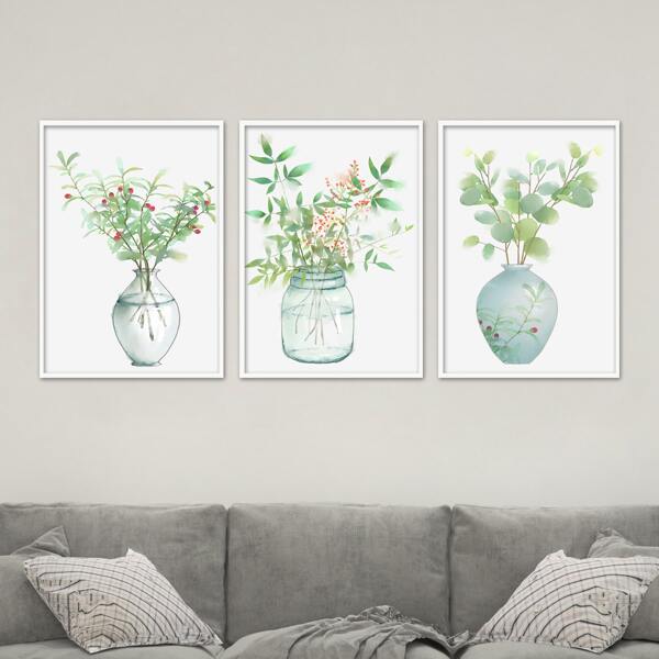 

3pcs Plants Print Unframed Painting, Multicolor
