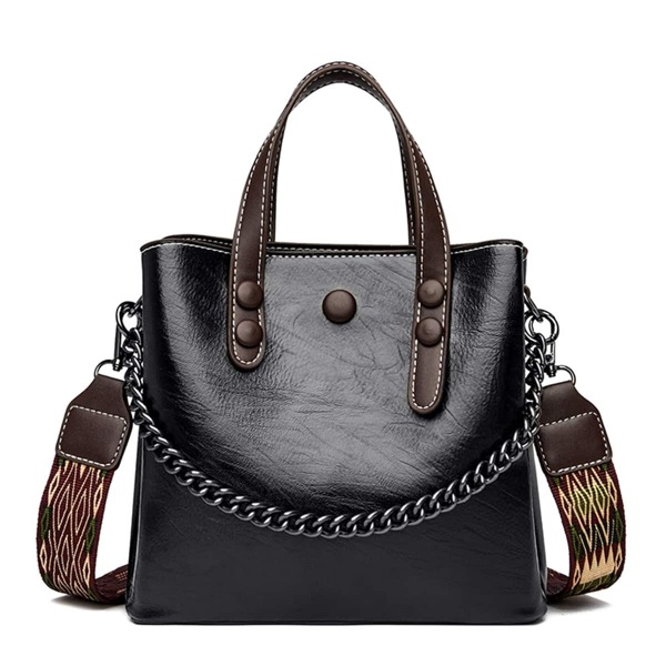

Minimalist Metal Decor Bucket Bag, Black