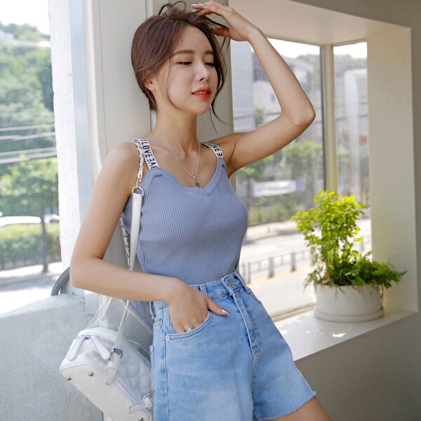 

Letter Strap Shoulder Cami Top, Blue