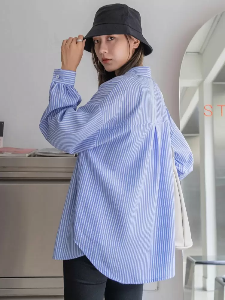 DAZY ストライプ ドロップショルダー シャツ、長袖トップス、秋服