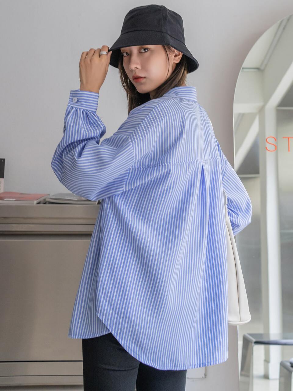 Striped Drop Shoulder Shirt,Long Sleeve Tops,Fall Clothes Preppy Tops