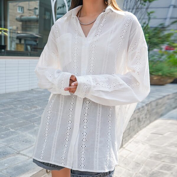 

Solid Eyelet Embroidery Blouse, White