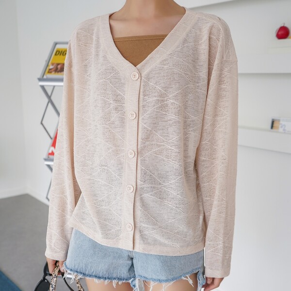 

Solid Button Placket Top, Apricot
